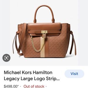 Michael Kors Hamilton Legacy Large Logo Striped Belted Satchel (two-toned!